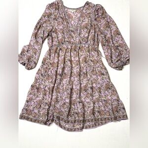 Max Studio London Lavender Floral Long Sleeve Boho Dress Size Large